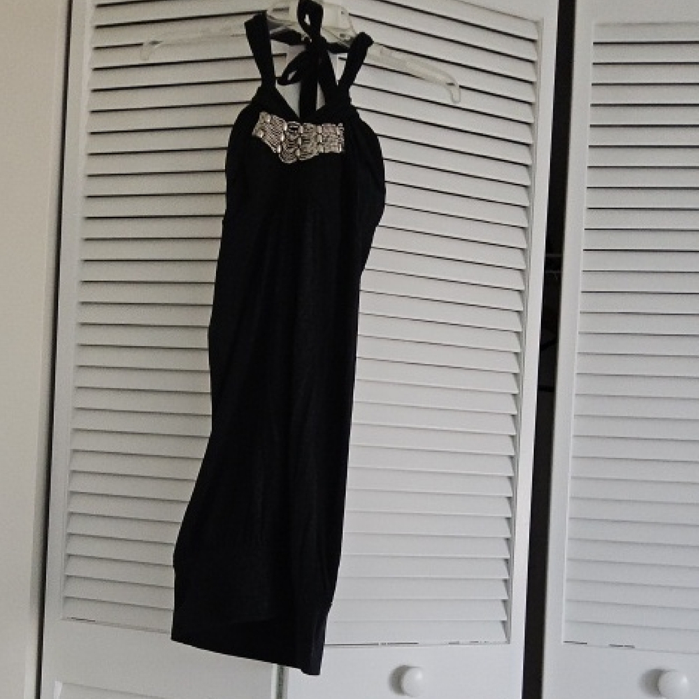 Black Beaded  Halter Backless Dress